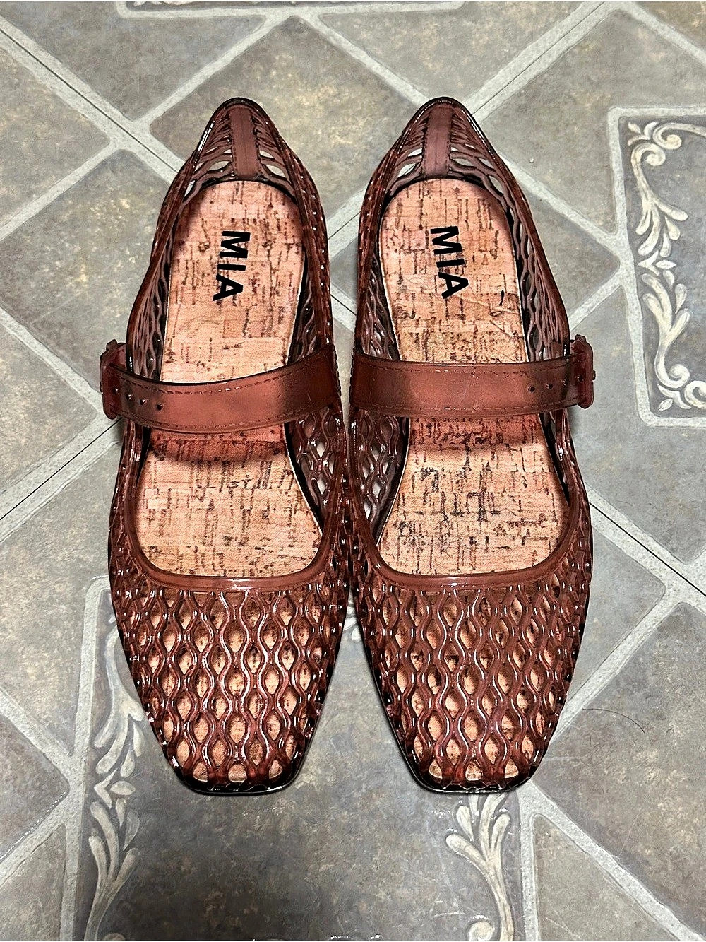 MIA Coco Jelly Flat Woven Mary Jane Flats in Brown